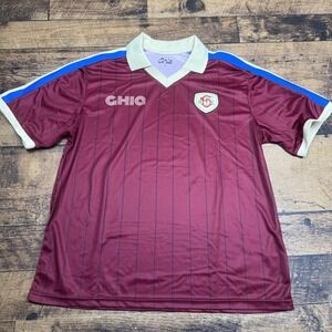 GHIA Mens Burgundy Pinstripe Soccer Jersey Shirt Retro Sportswear Size Large